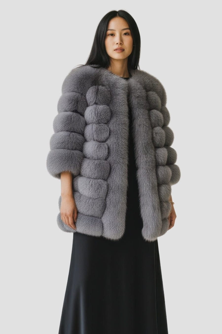 Manteau fourrure femme long argenté Héritage fourrure