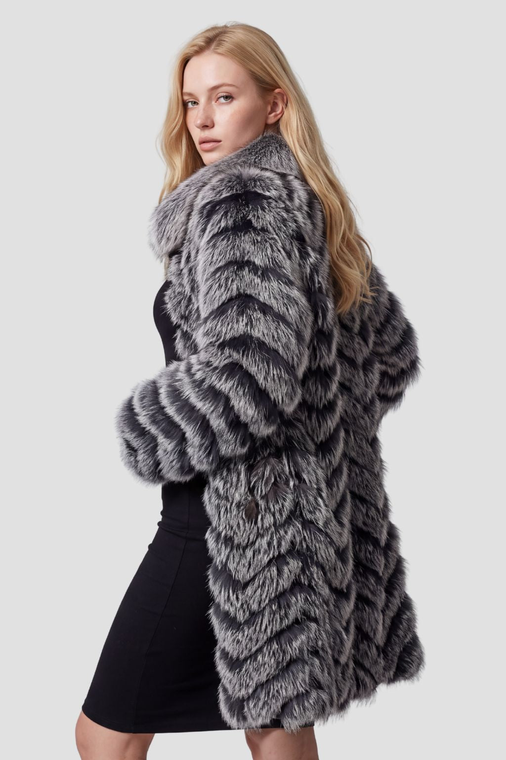 Manteau fourrure femme long argenté Héritage fourrure