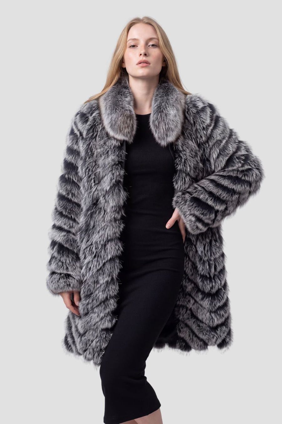Manteau fourrure femme long argenté Héritage fourrure