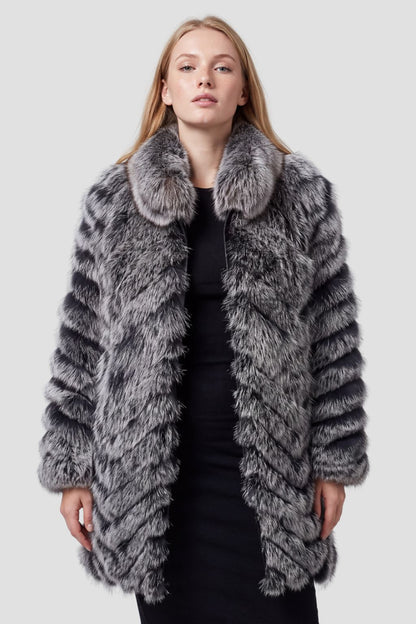 Manteau fourrure femme long argenté Héritage fourrure