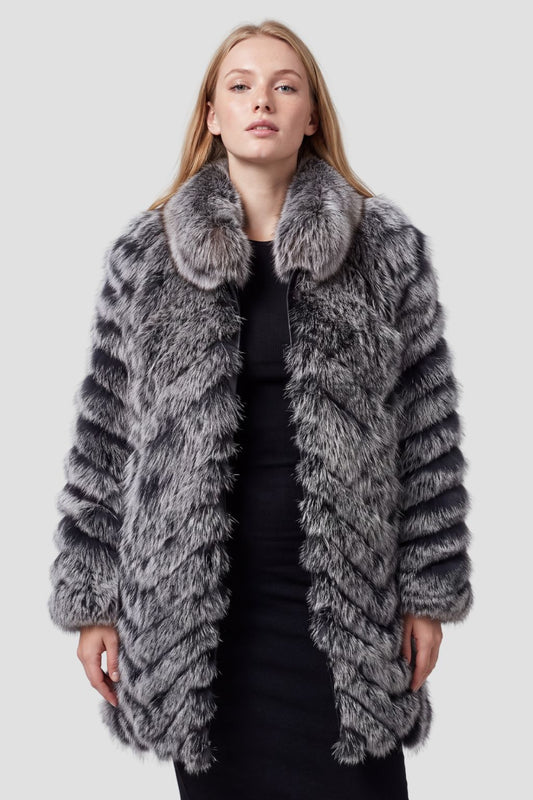 Manteau fourrure femme long argenté Héritage fourrure