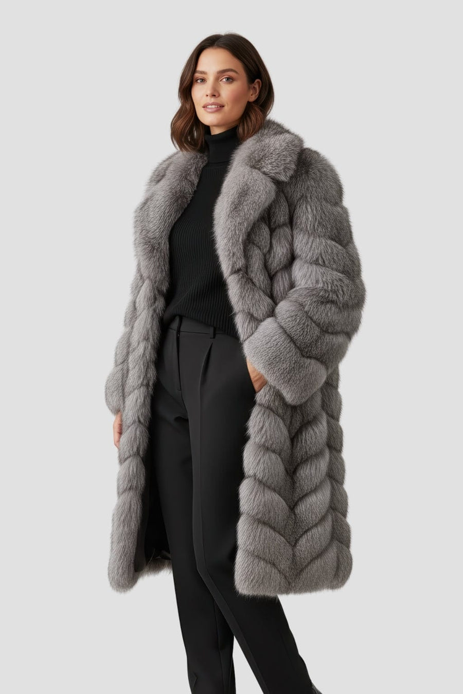 Manteau fourrure femme long gris Héritage fourrure