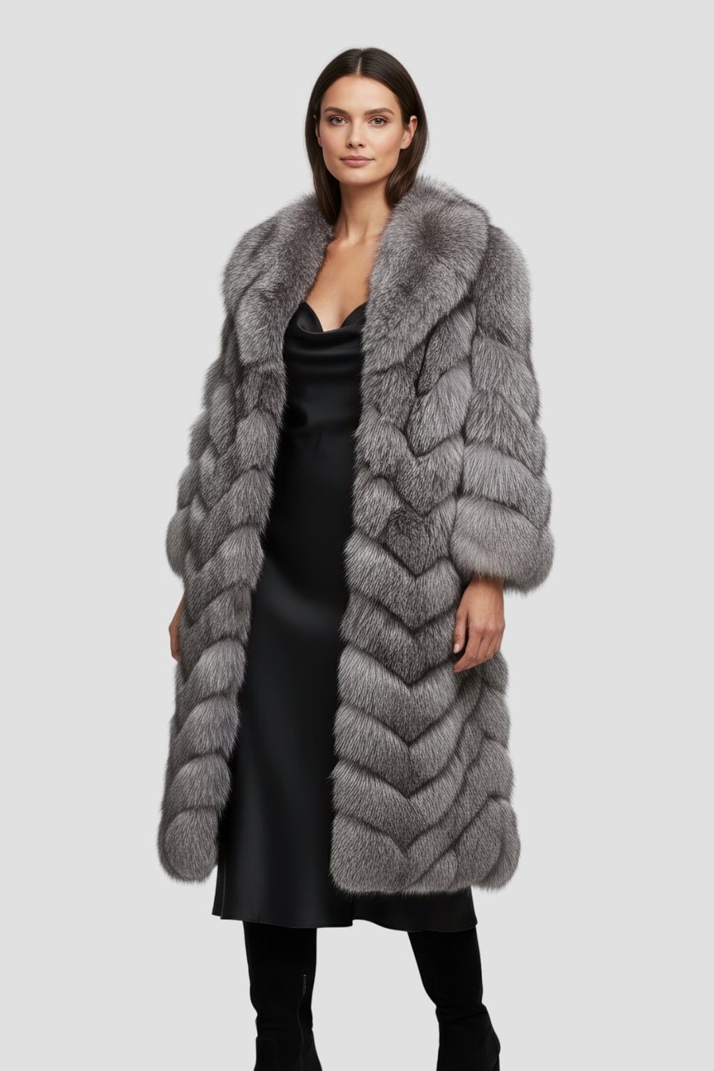 Manteau fourrure femme long gris Héritage fourrure