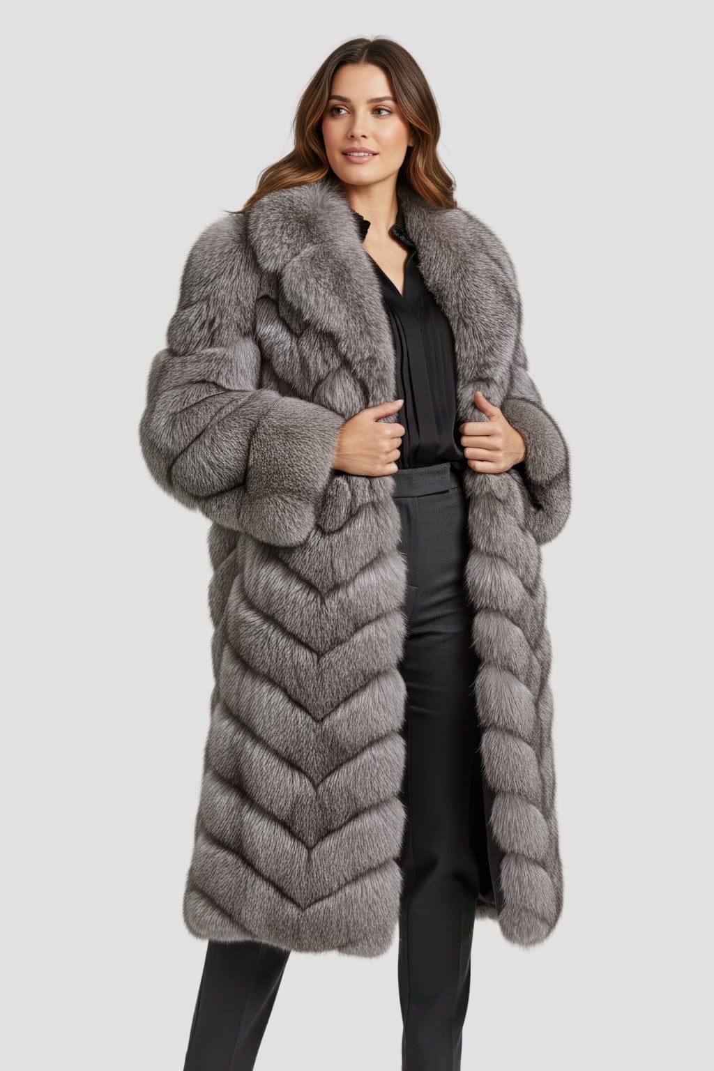 Manteau fourrure femme long gris Héritage fourrure