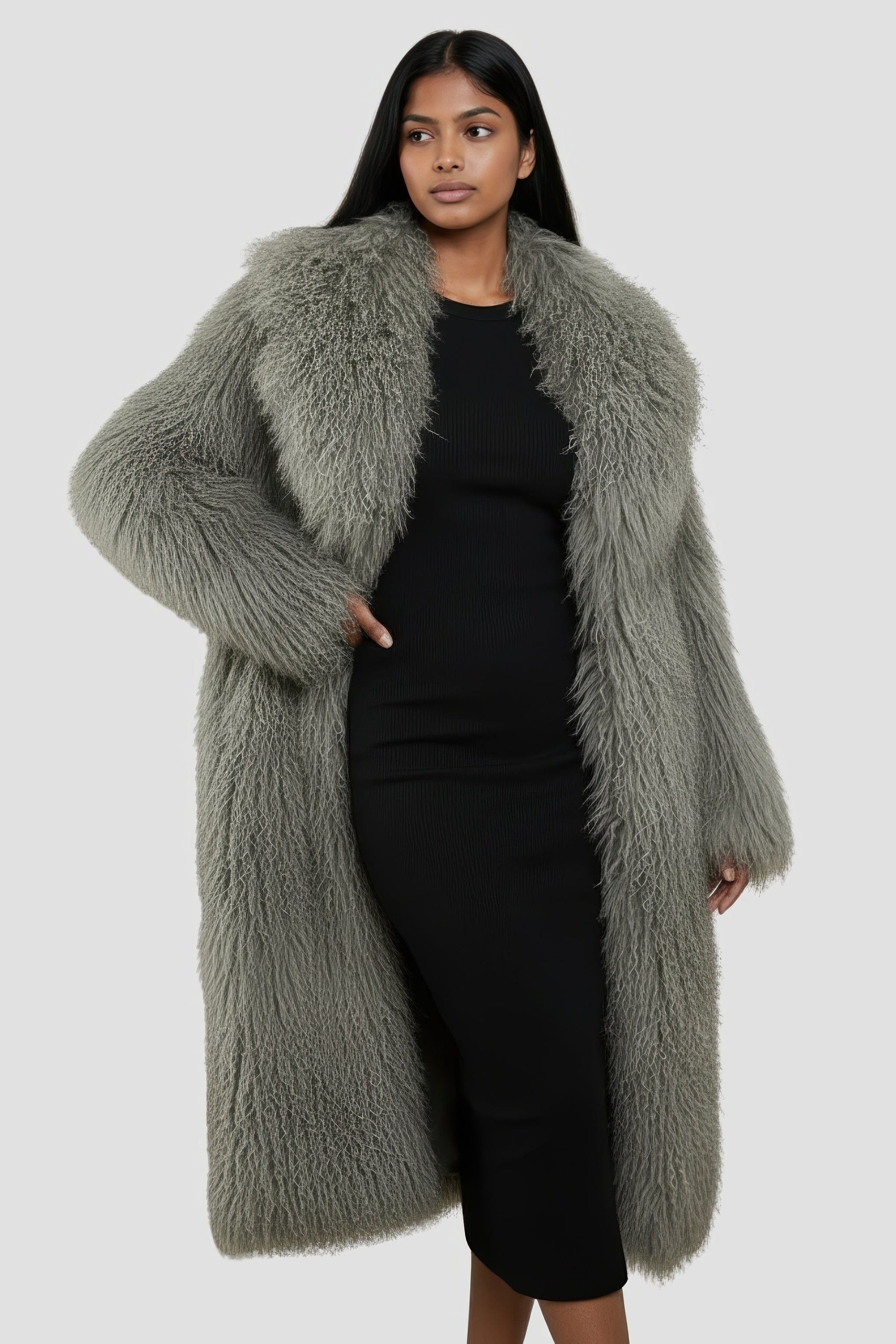 Manteau fourrure femme long gris Héritage fourrure