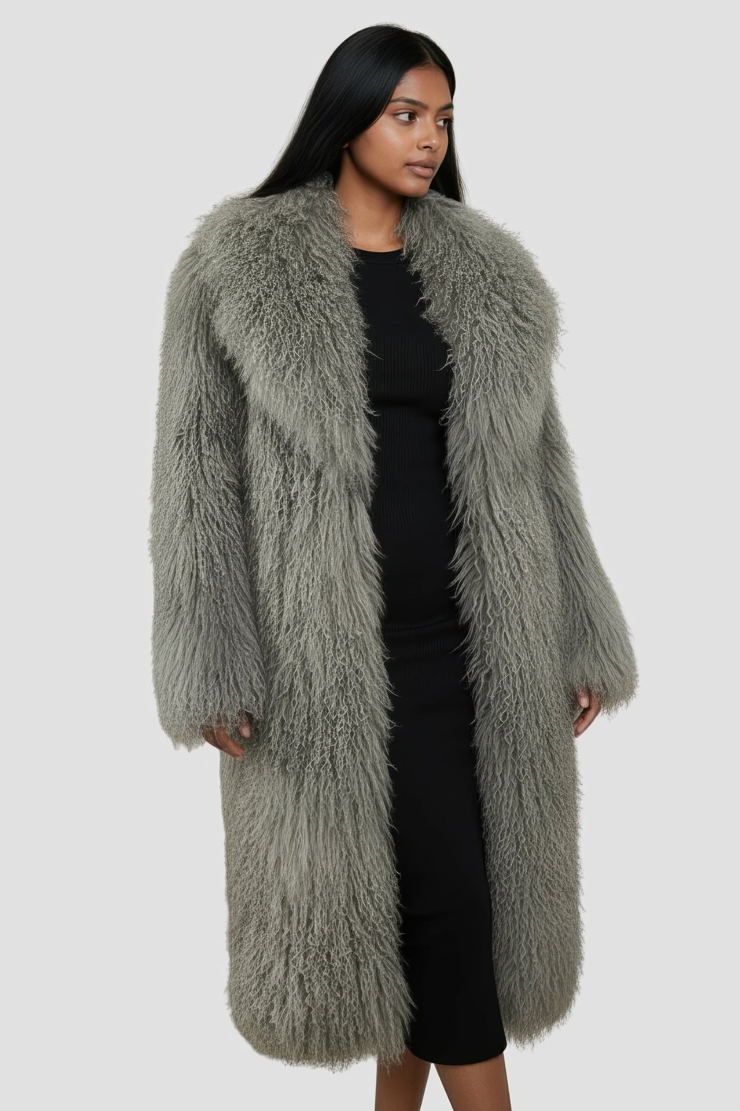 Manteau fourrure femme long gris Héritage fourrure
