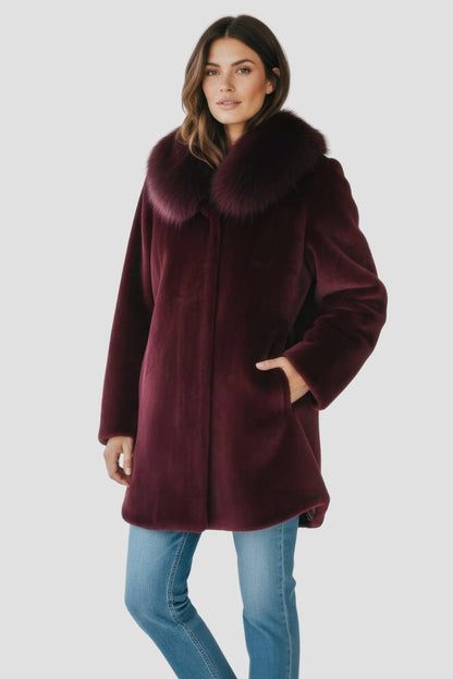 Manteau fourrure femme long rouge Héritage fourrure