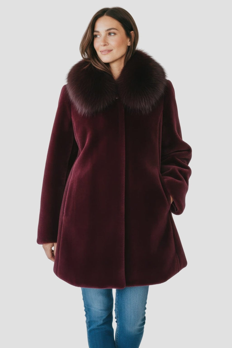 Manteau fourrure femme long rouge Héritage fourrure