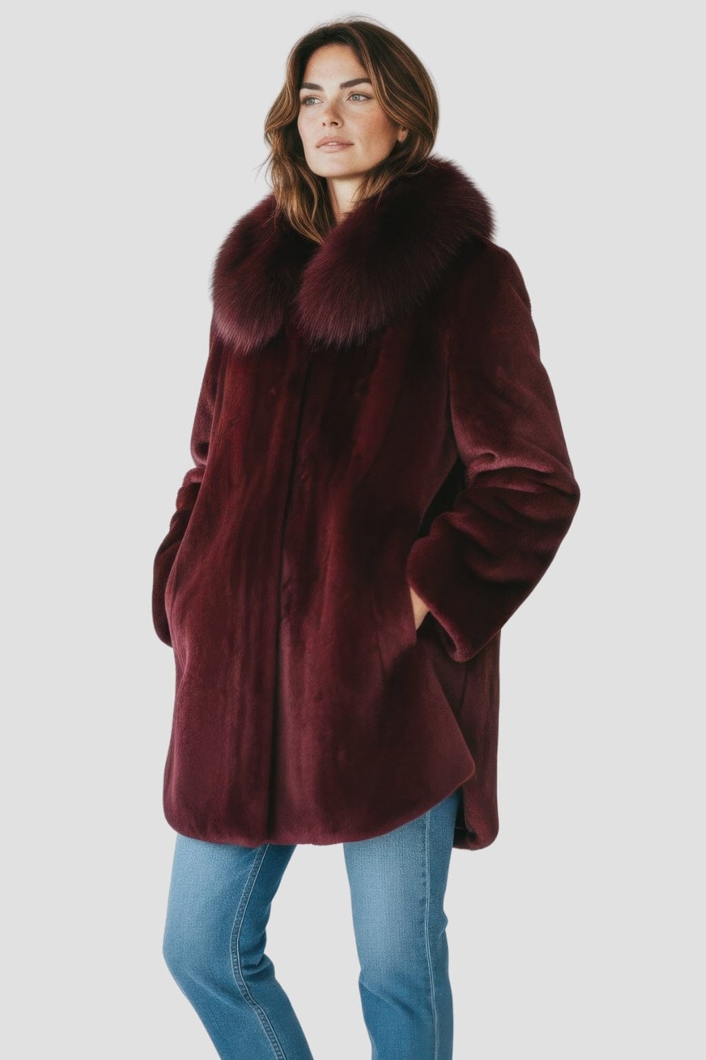 Manteau fourrure femme long rouge Héritage fourrure