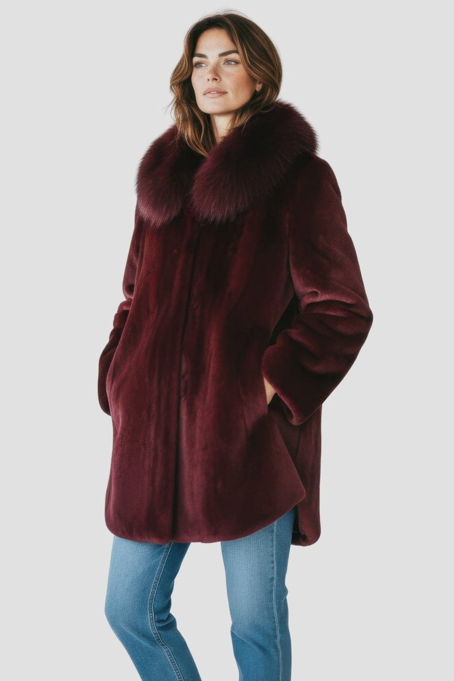Manteau fourrure femme long rouge Héritage fourrure