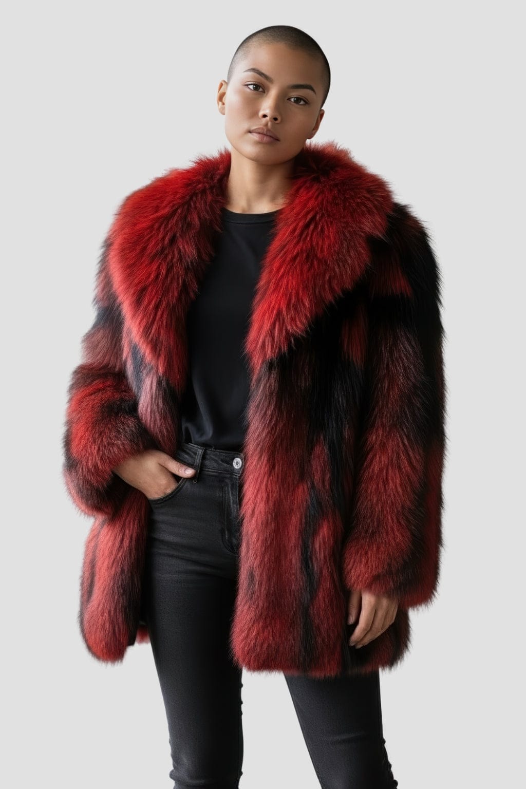 Manteau fourrure femme long rouge Héritage fourrure
