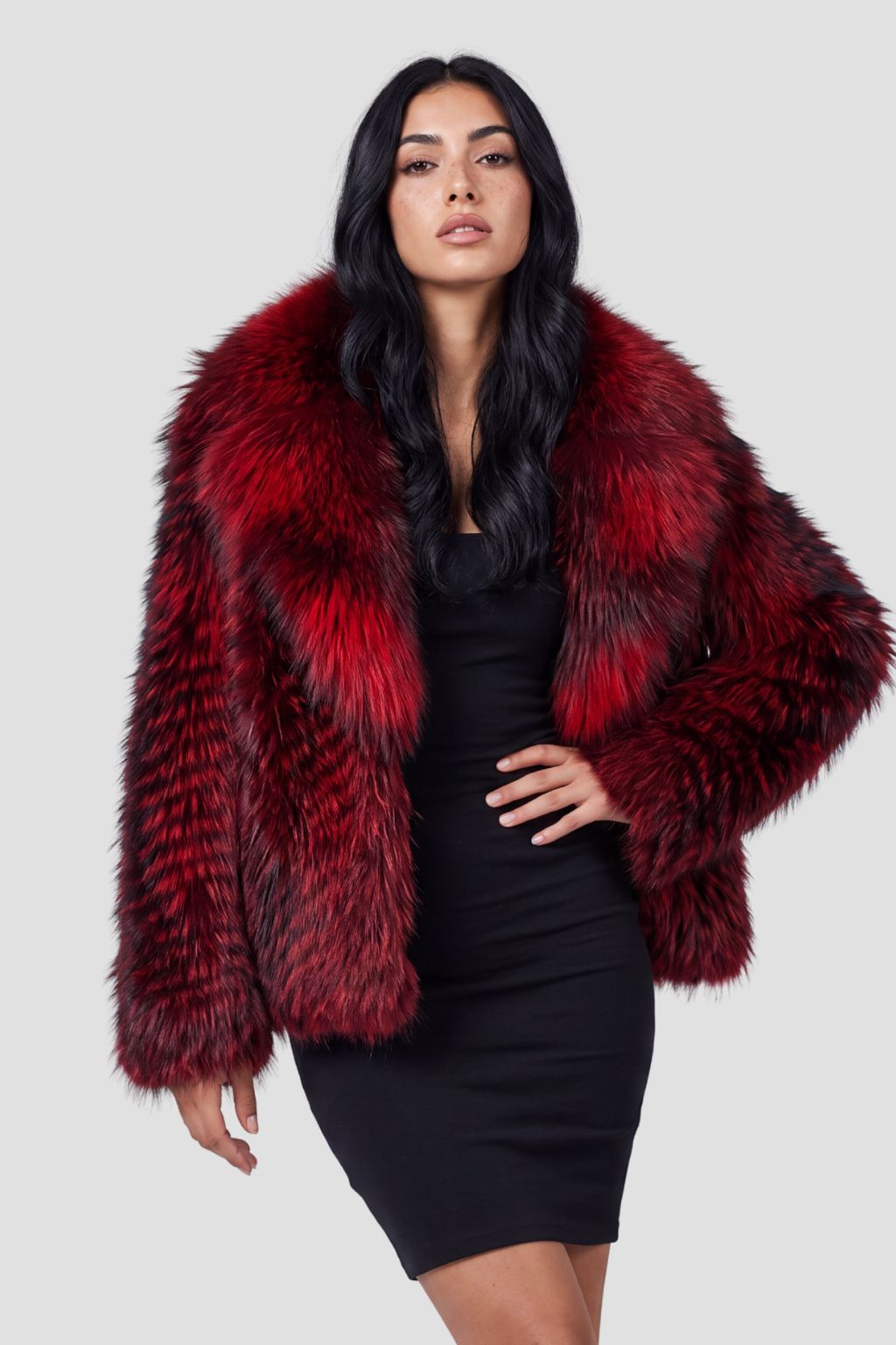 Manteau fourrure femme long rouge Héritage fourrure
