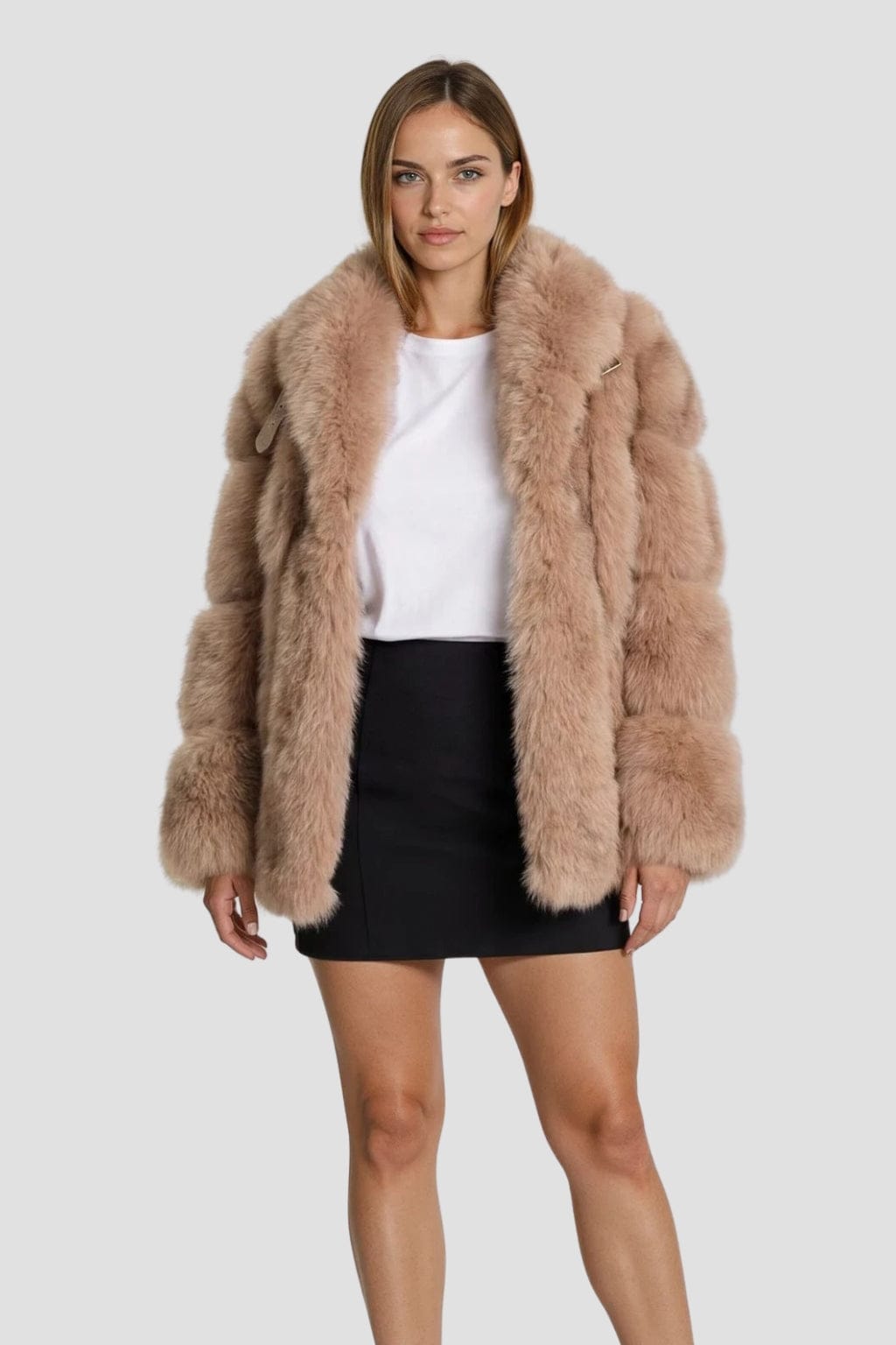 Manteau fourrure femme mi long marron Héritage fourrure