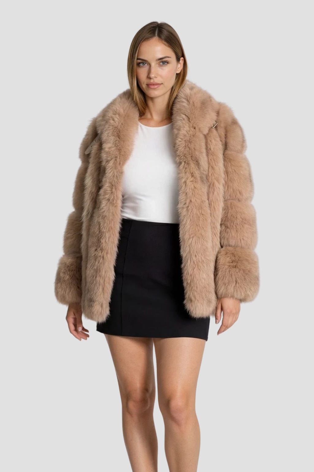 Manteau fourrure femme mi long marron Héritage fourrure