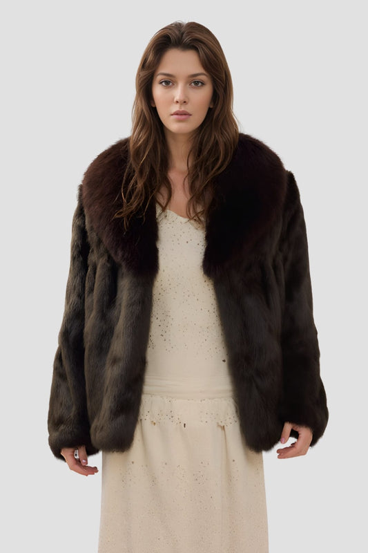 Manteau fourrure femme poil court brun Héritage fourrure