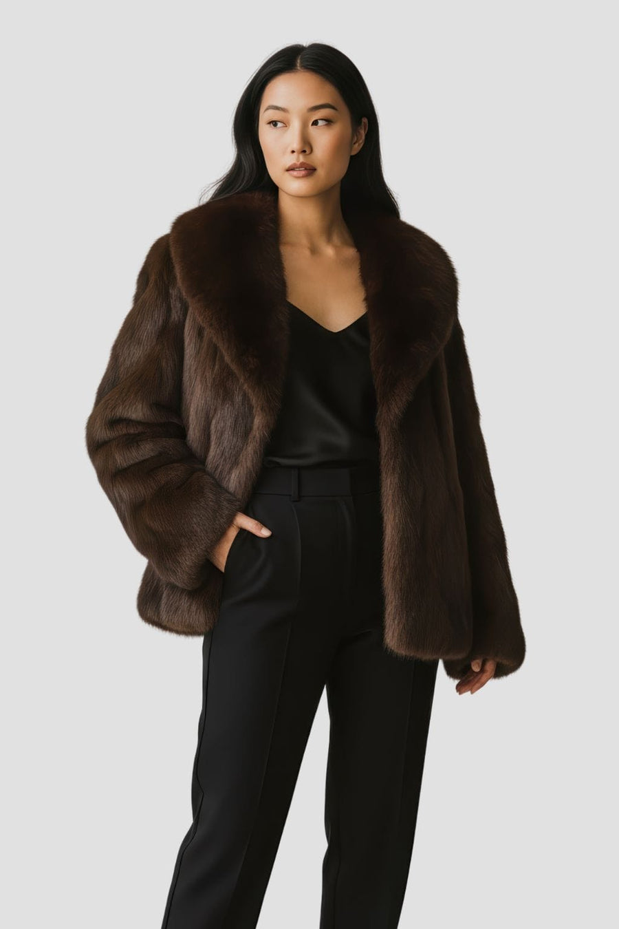 Manteau fourrure femme poil court brun Héritage fourrure