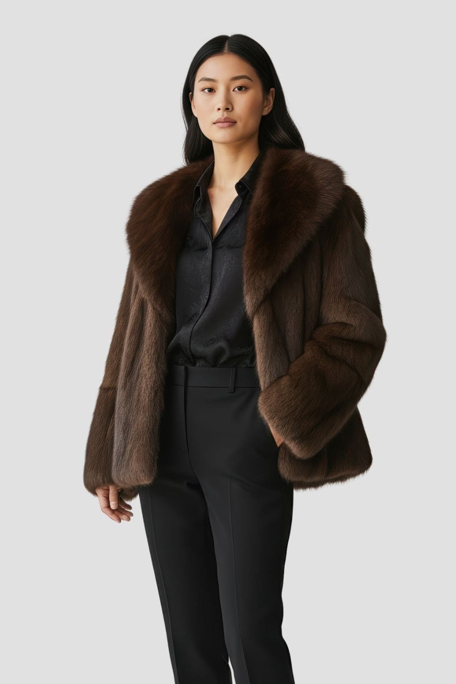 Manteau fourrure femme poil court brun Héritage fourrure