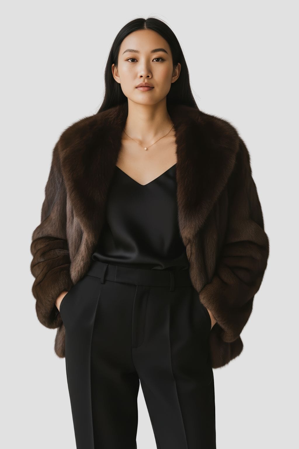 Manteau fourrure femme poil court brun Héritage fourrure