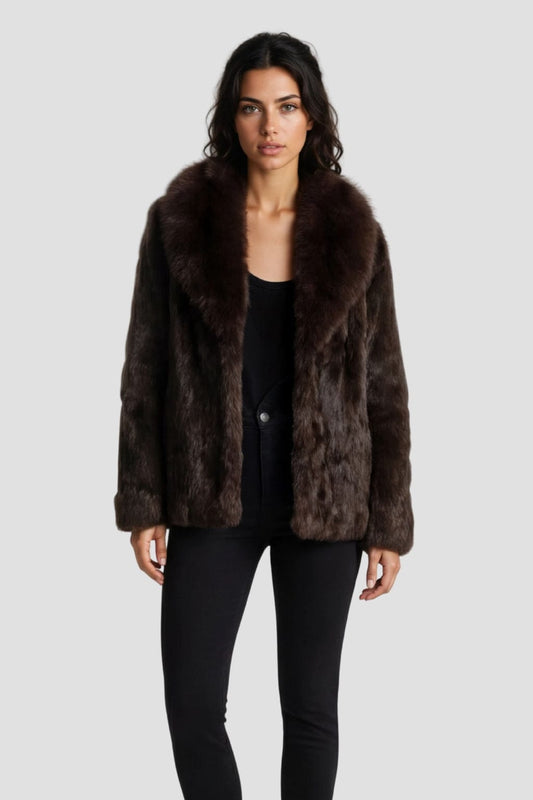 Manteau fourrure femme poil court brun Héritage fourrure