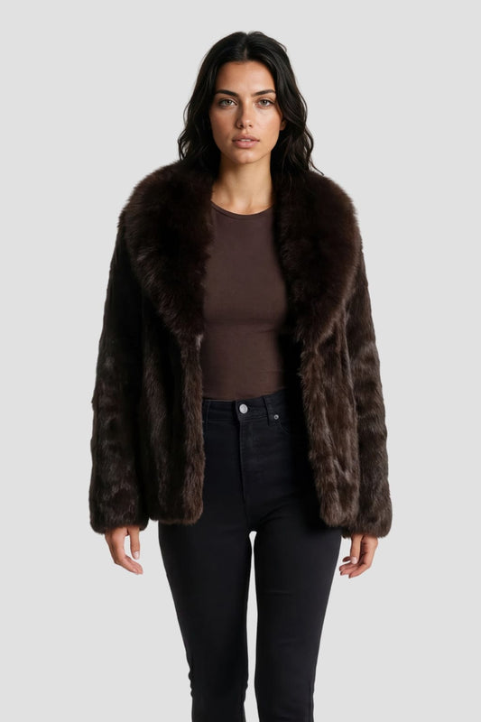 Manteau fourrure femme poil court brun Héritage fourrure