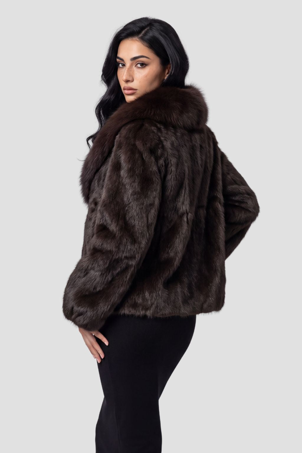 Manteau fourrure femme poil court brun Héritage fourrure
