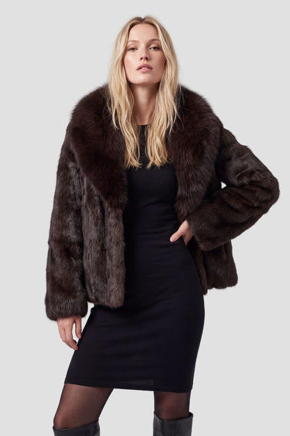 Manteau fourrure femme poil court brun Héritage fourrure