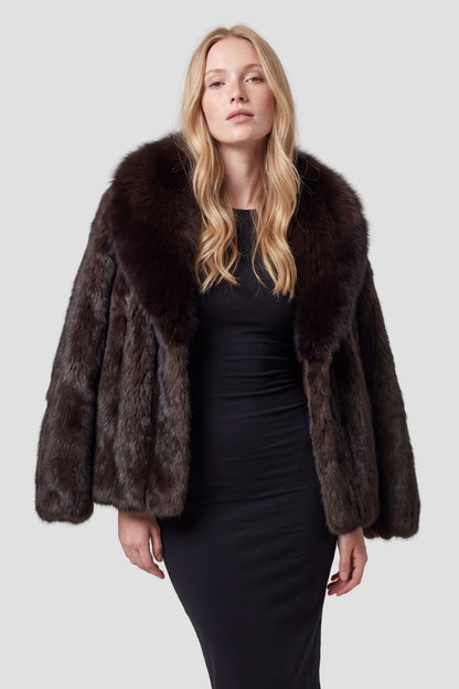 Manteau fourrure femme poil court brun Héritage fourrure