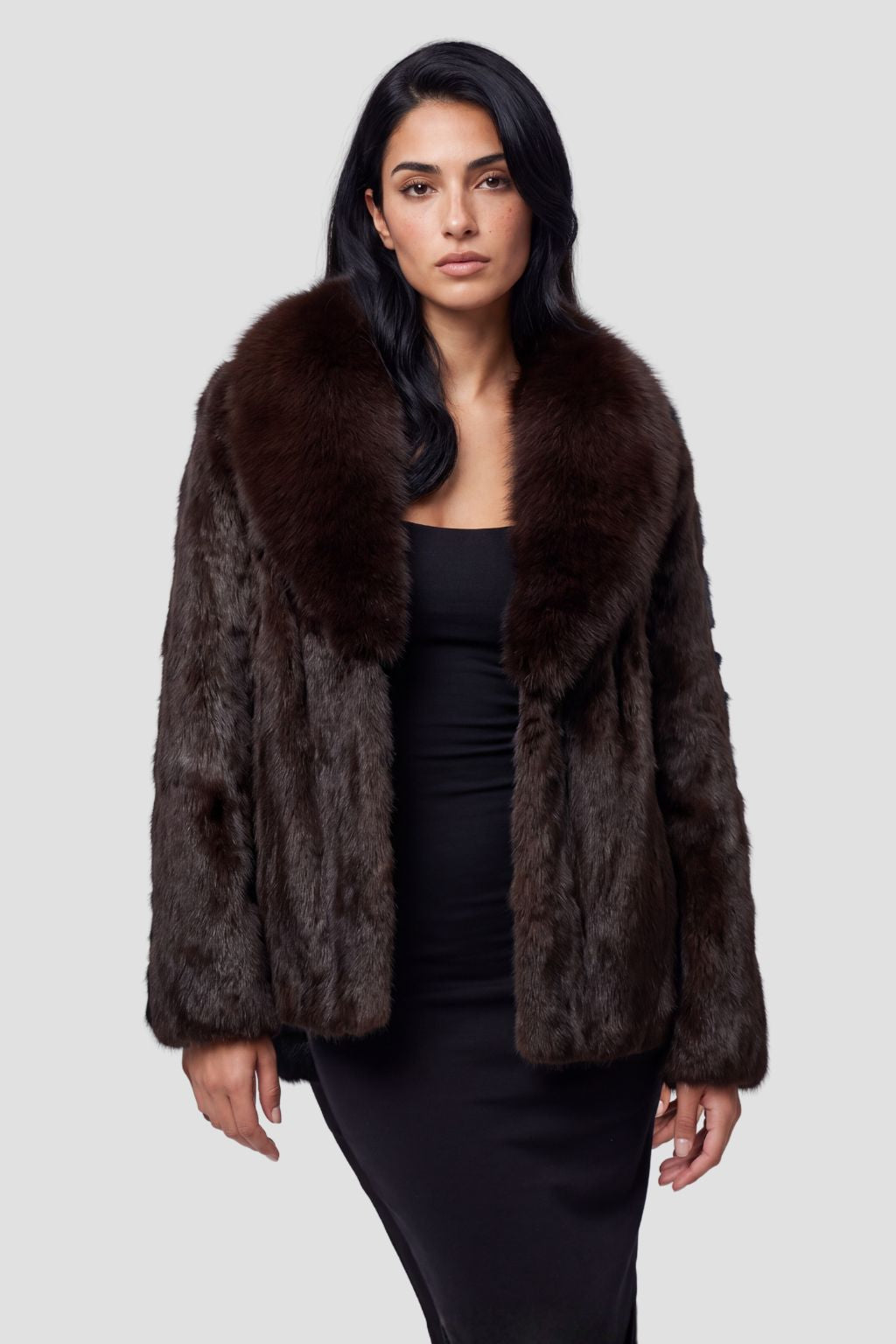 Manteau fourrure femme poil court brun Héritage fourrure