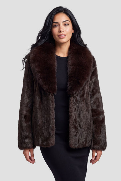 Manteau fourrure femme poil court brun Héritage fourrure