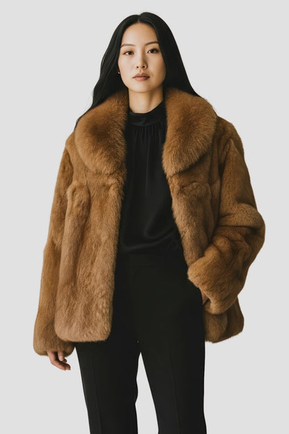 Manteau fourrure femme poil court marron Héritage fourrure