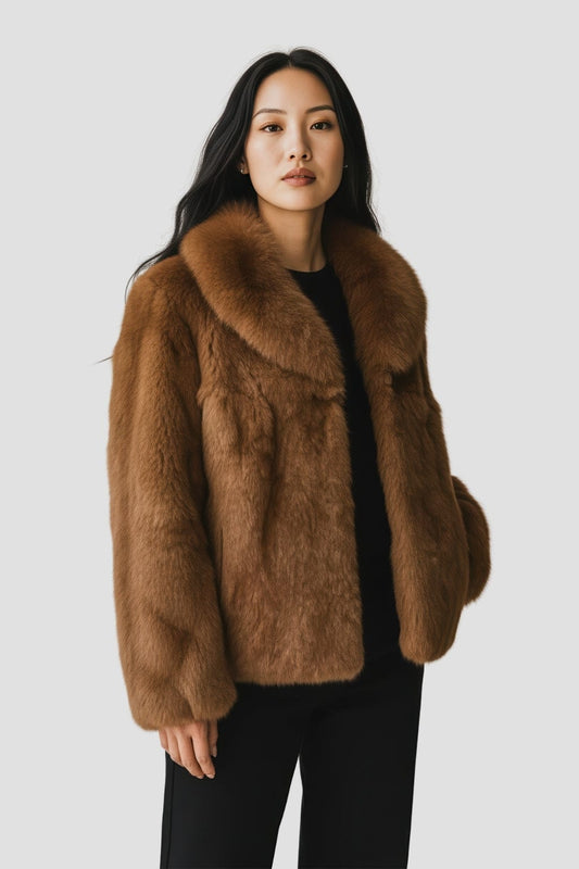 Manteau fourrure femme poil court marron Héritage fourrure