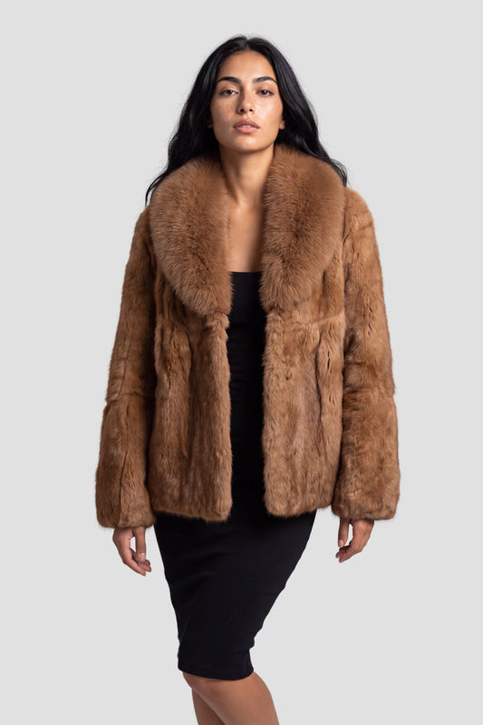 Manteau fourrure femme poil court marron Héritage fourrure