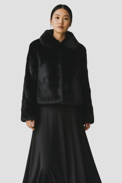 Manteau fourrure femme poil court noir Héritage fourrure