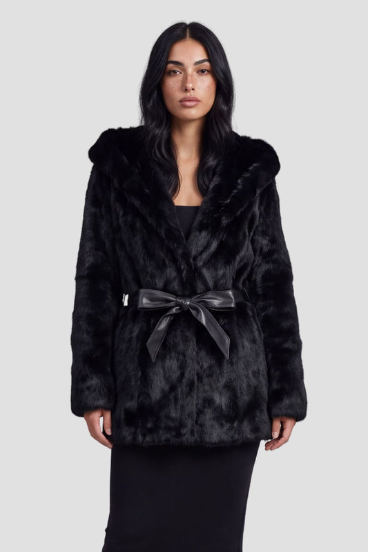 Manteau fourrure femme poil court noir Héritage fourrure