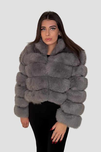 Manteau fourrure femme renard gris Héritage fourrure