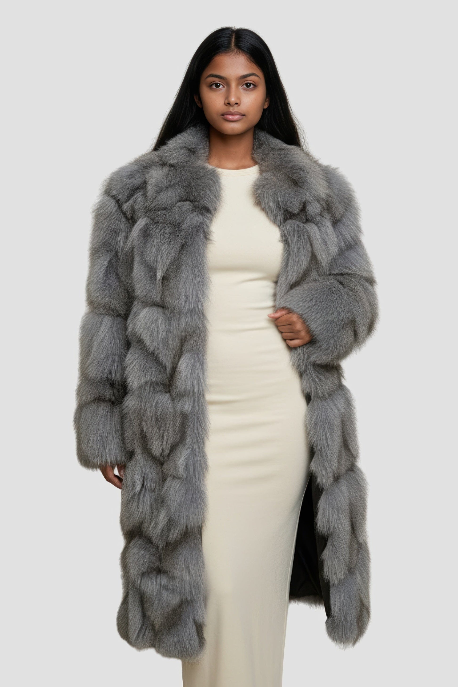 Manteau fourrure femme renard gris Héritage fourrure