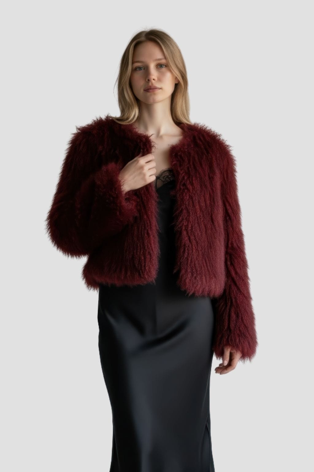 Manteau fourrure mouton rouge Héritage fourrure