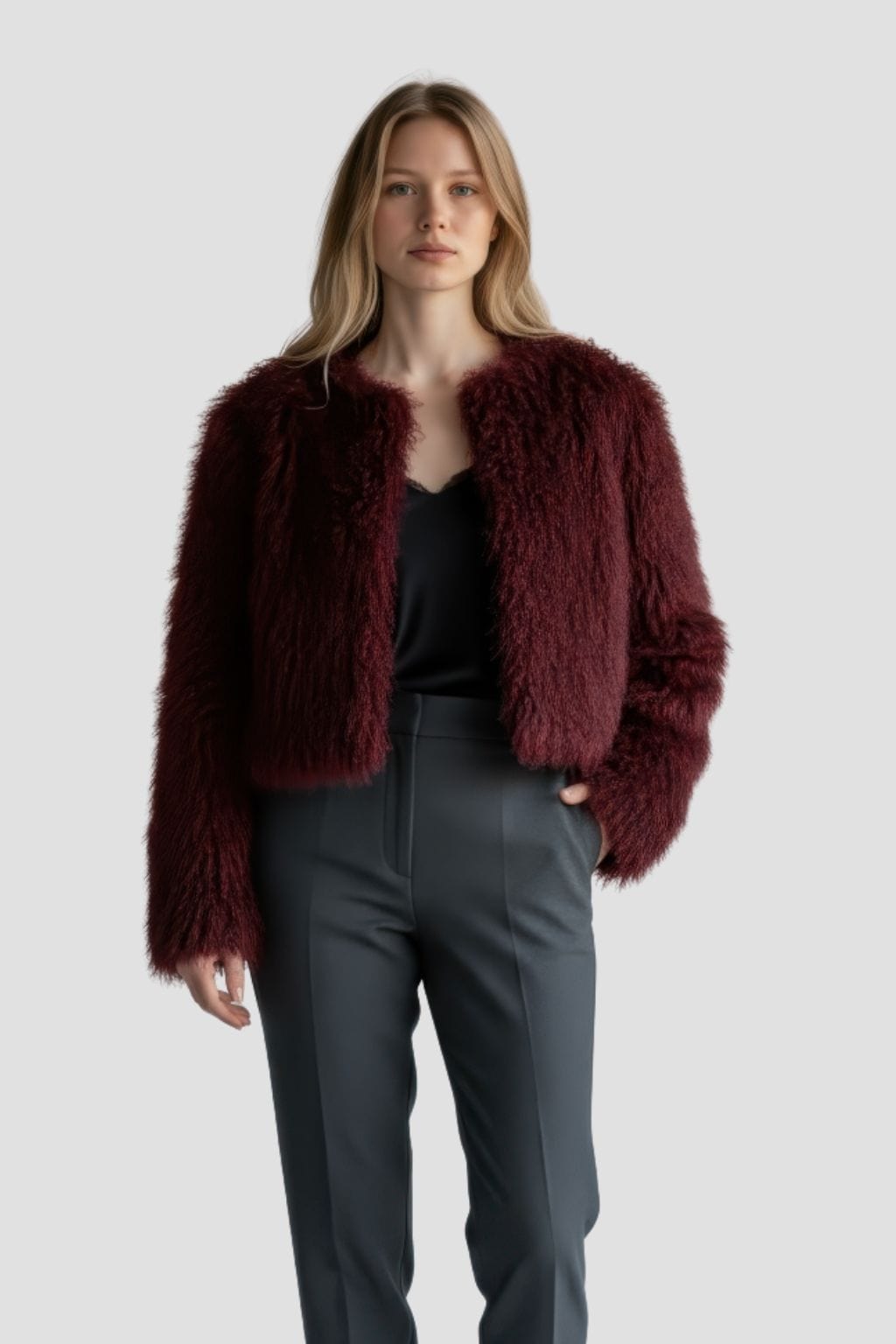 Manteau fourrure mouton rouge Héritage fourrure