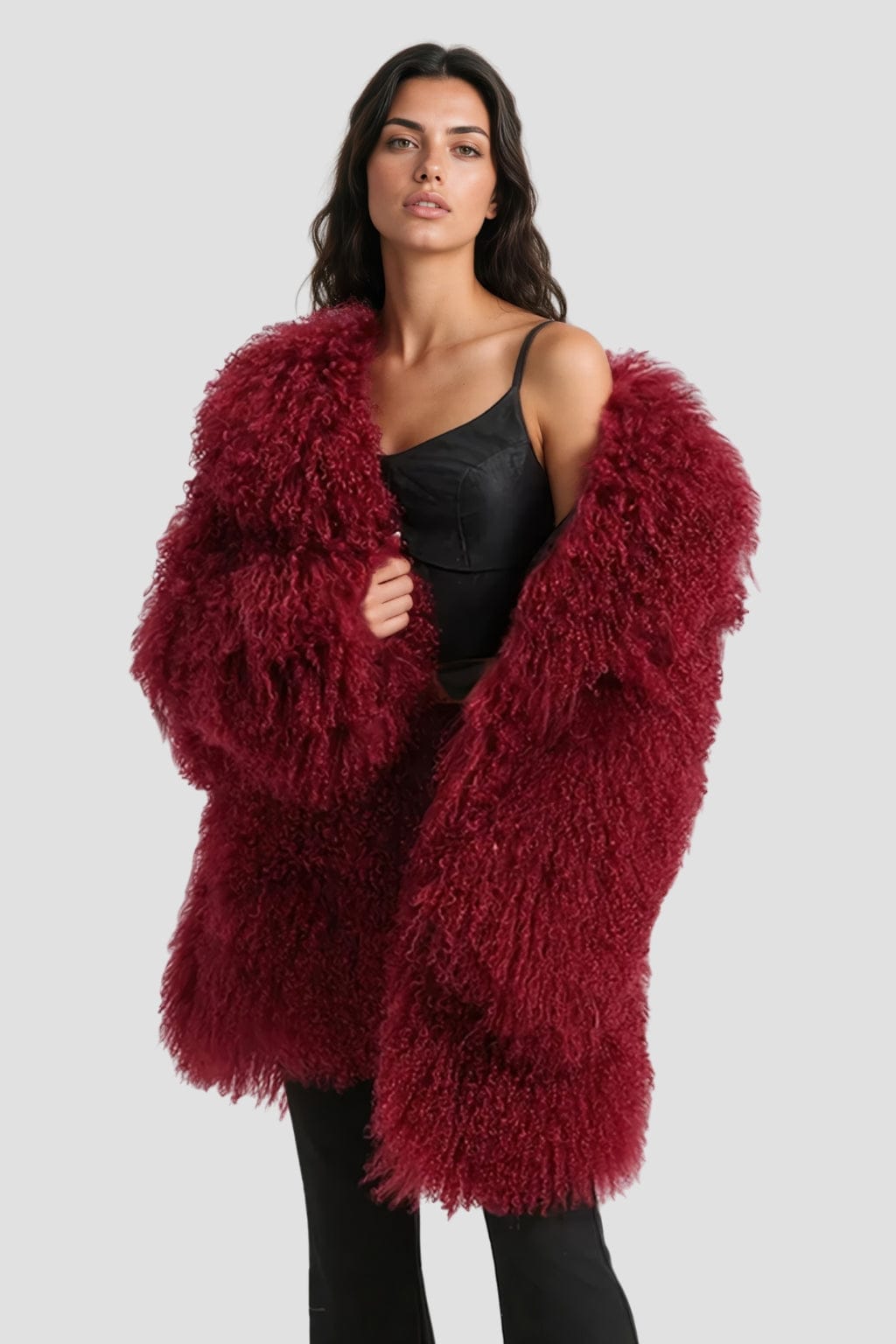 Manteau fourrure mouton rouge Héritage fourrure