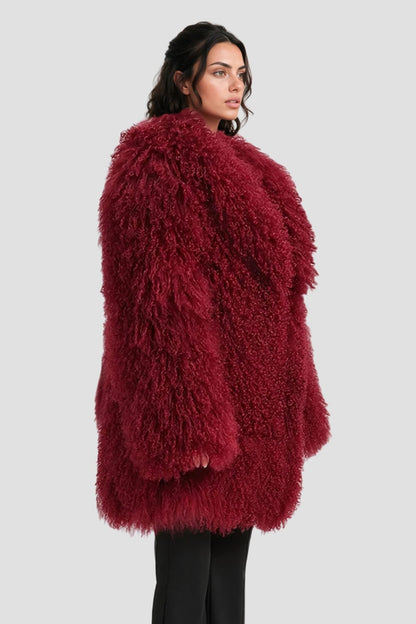 Manteau fourrure mouton rouge Héritage fourrure