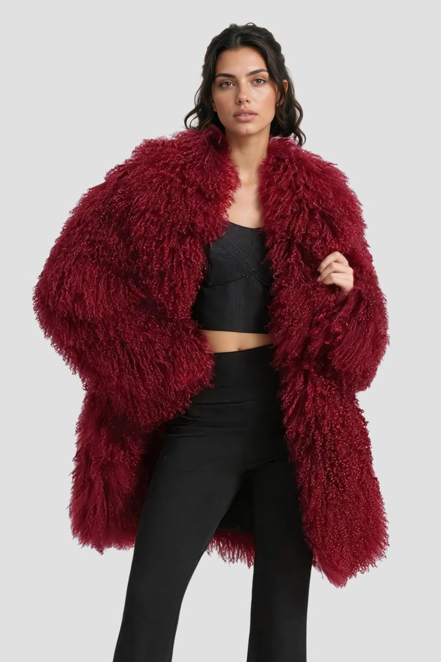 Manteau fourrure mouton rouge Héritage fourrure