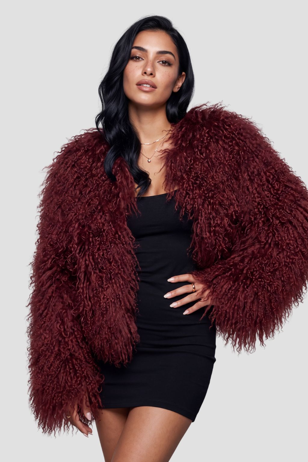 Manteau fourrure mouton rouge Héritage fourrure