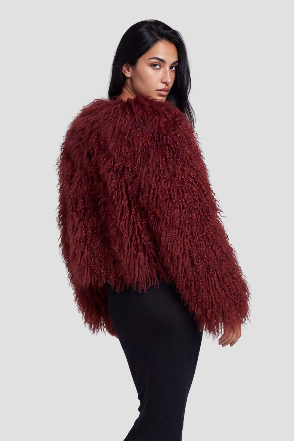 Manteau fourrure mouton rouge Héritage fourrure