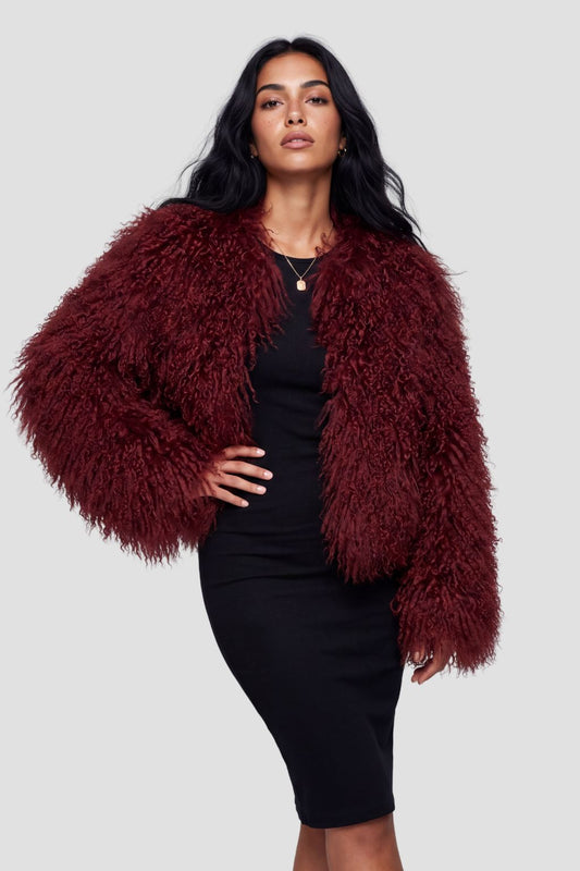 Manteau fourrure mouton rouge Héritage fourrure