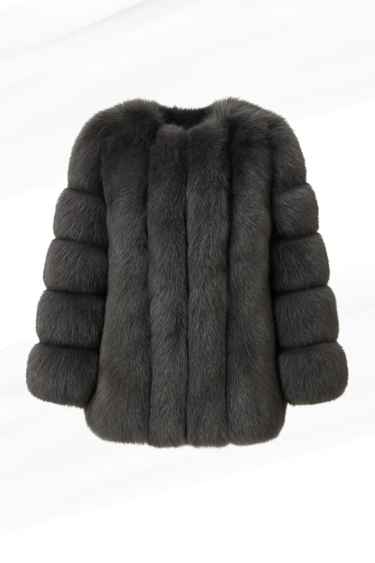 Manteau large en fourrure anthracite Héritage fourrure