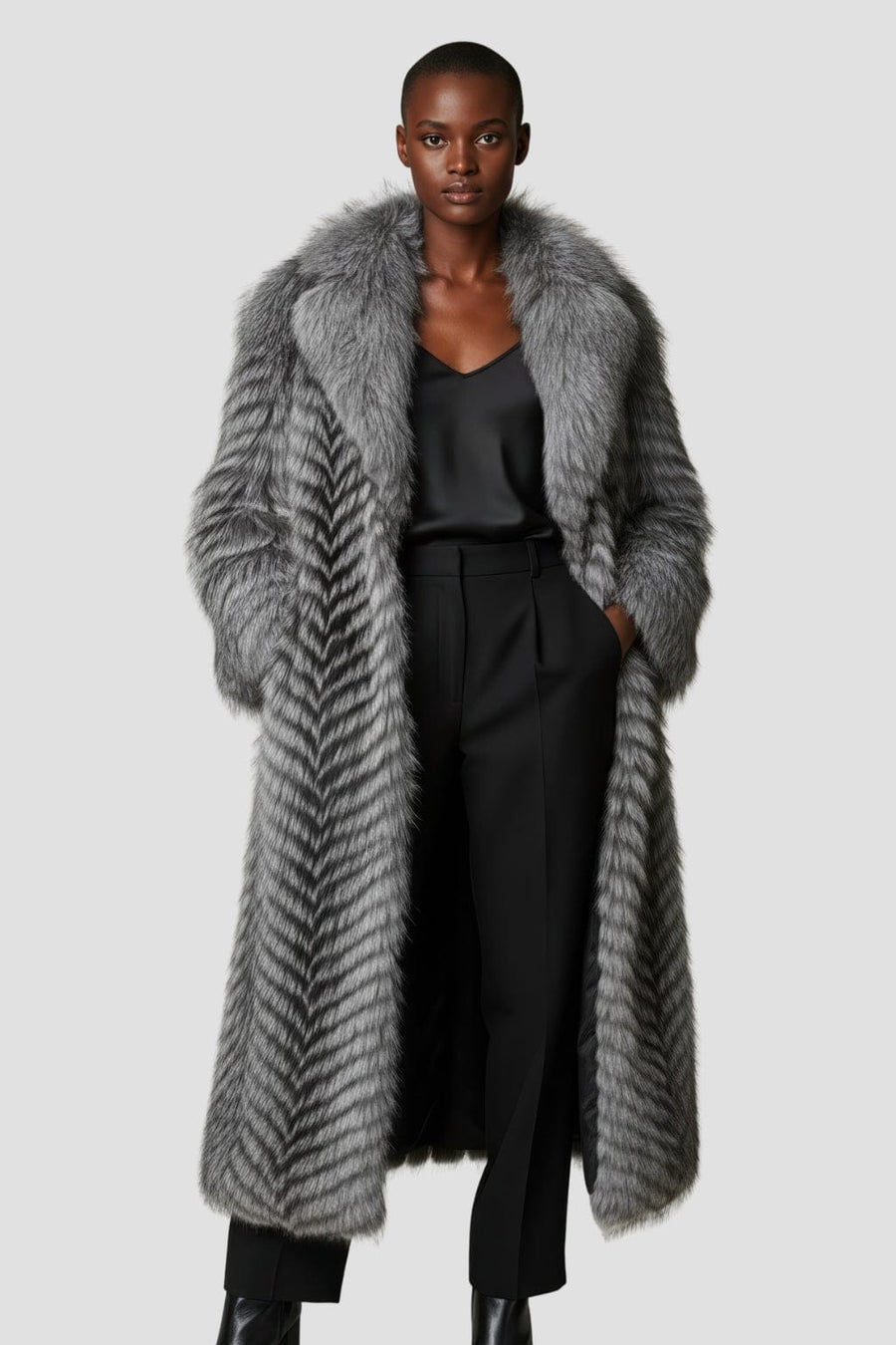 Manteau large en fourrure anthracite Héritage fourrure