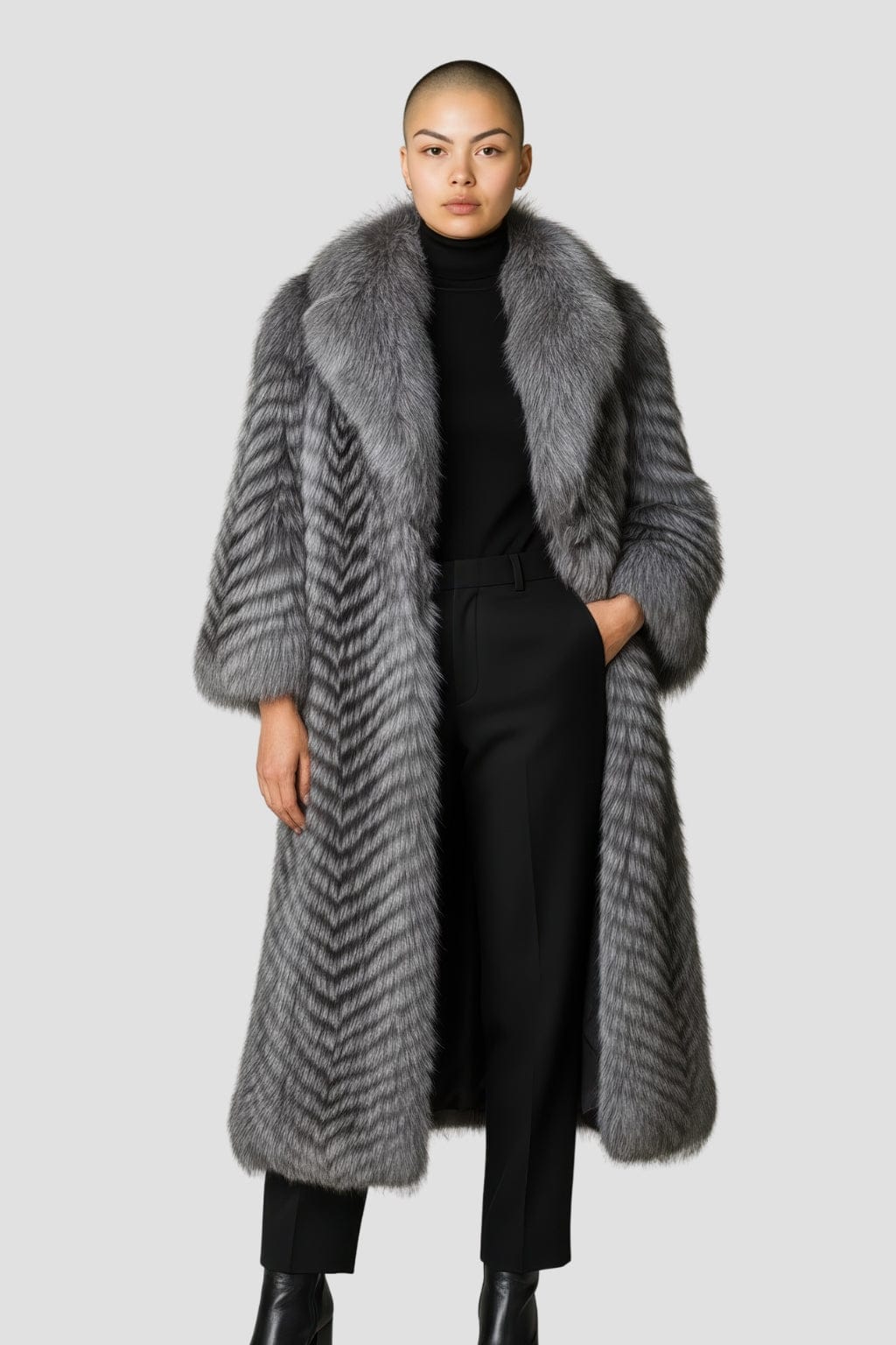 Manteau large en fourrure anthracite Héritage fourrure