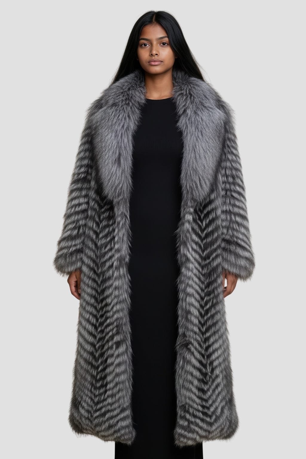 Manteau large en fourrure anthracite Héritage fourrure