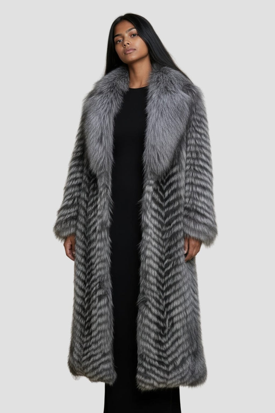 Manteau large en fourrure anthracite Héritage fourrure