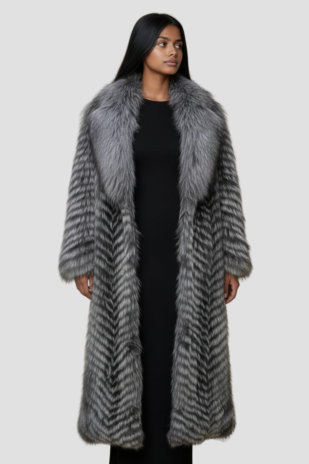 Manteau large en fourrure anthracite Héritage fourrure